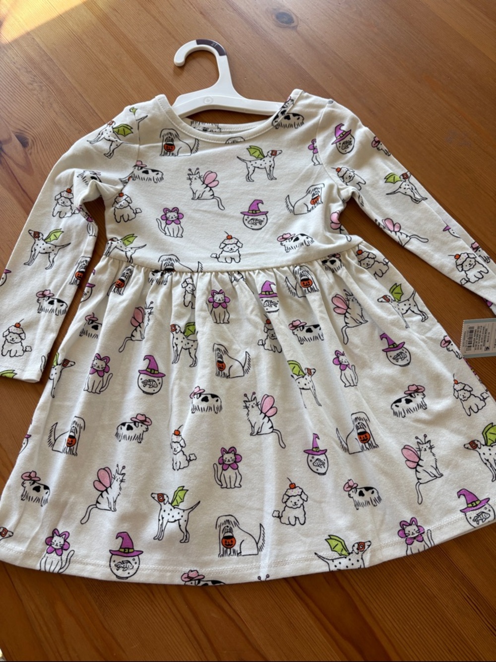 Target Cream Halloween Puppy & Cat Print Dress with Colorful Accents